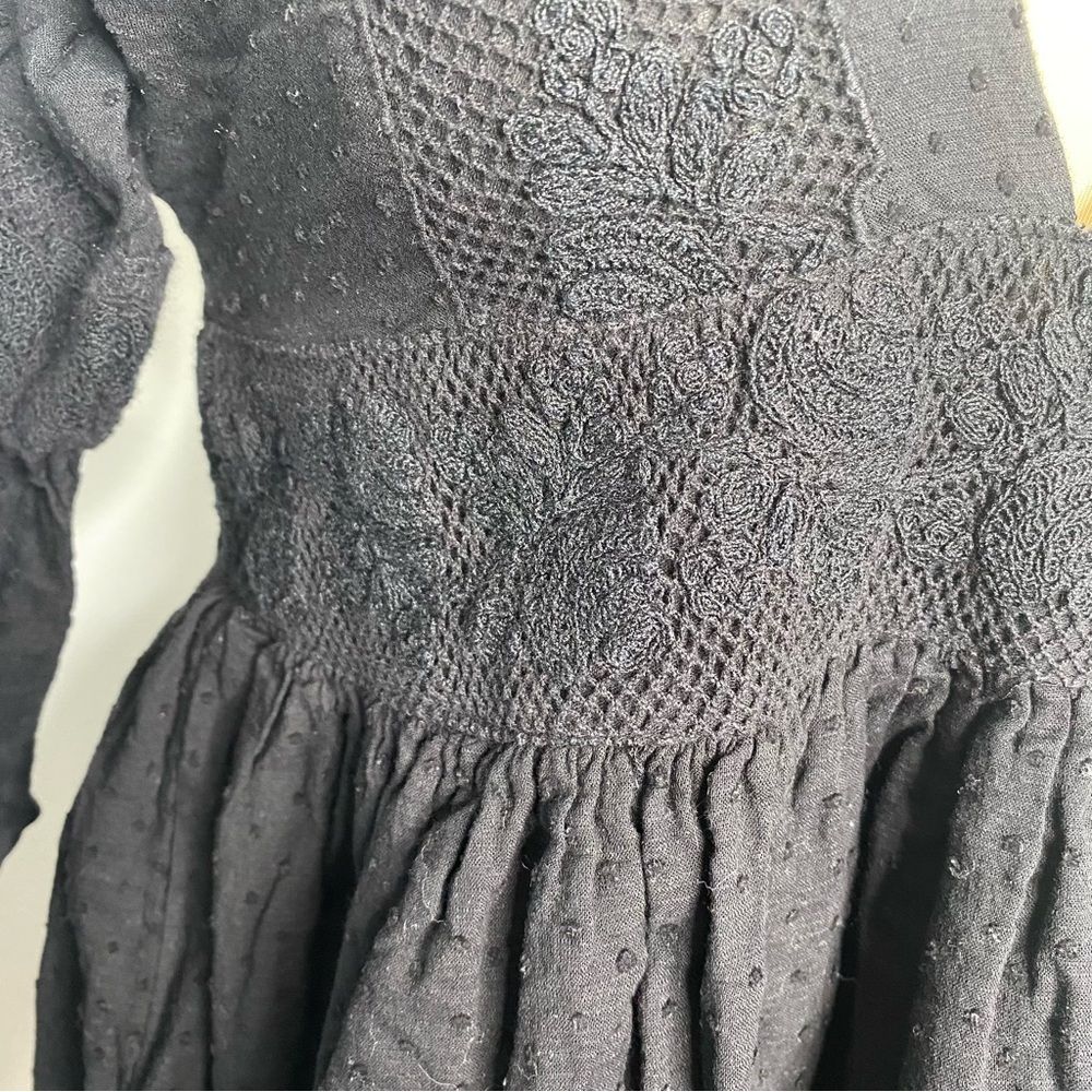 Free People Sugarpie Black Long Sleeve Boho Mini Dress - Picture 3 of 13